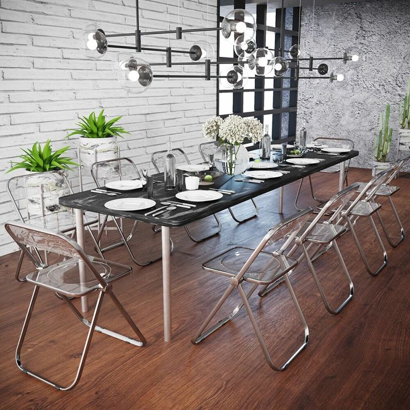 Modern Foldable Backrest Acrylic Chair with Metal Legs for Dining Room