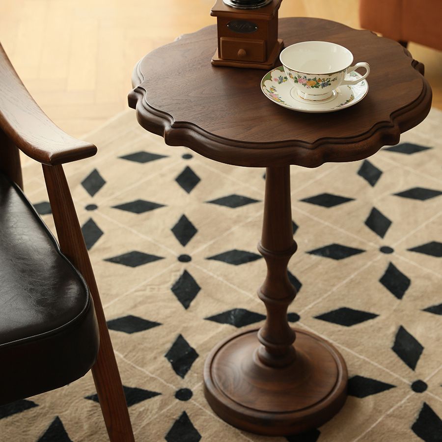 Round Old Solid Wood Table with Pedestal Base Base French Country Style Side Table