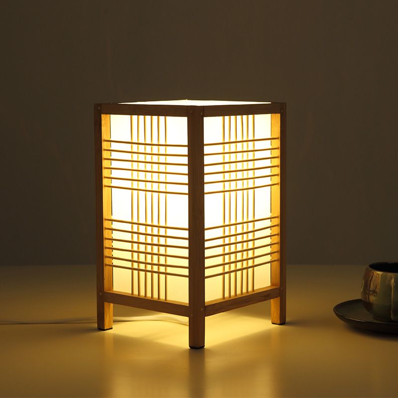 1 cabezal de la casa de té iluminación de tareas chinas beige con sombra de madera rectangular