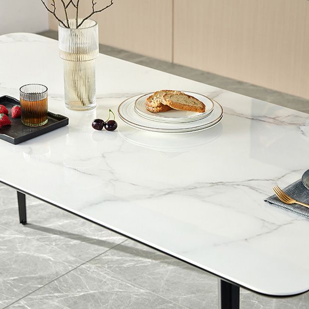 Polished Finish Dinette Table with Metal Legs Stone Top Indoor Dining Table