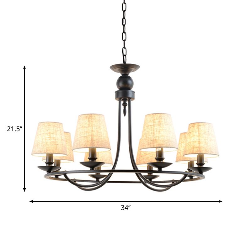 Classic Bucket Shade Chandelier Lighting Fabric Pendant Light in Black for Living Room