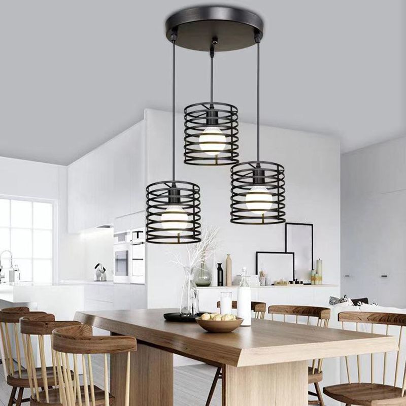 Simple Cage Hanging Island Light Industrial Hanging Lighting Fixture for Dining Room
