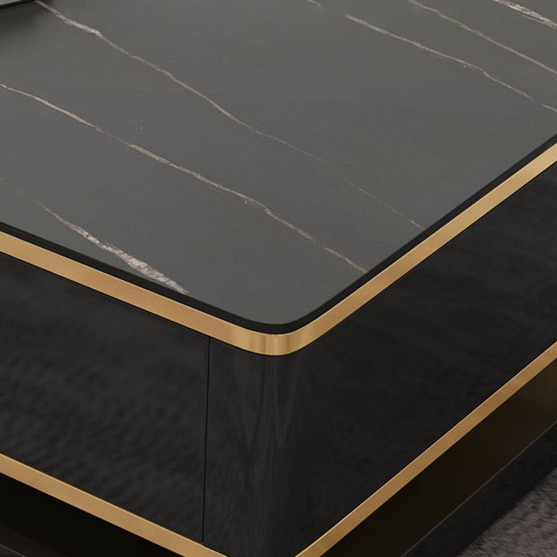 Rectangle Cocktail Table with 4 Solid Wood Drawers and Stone Top