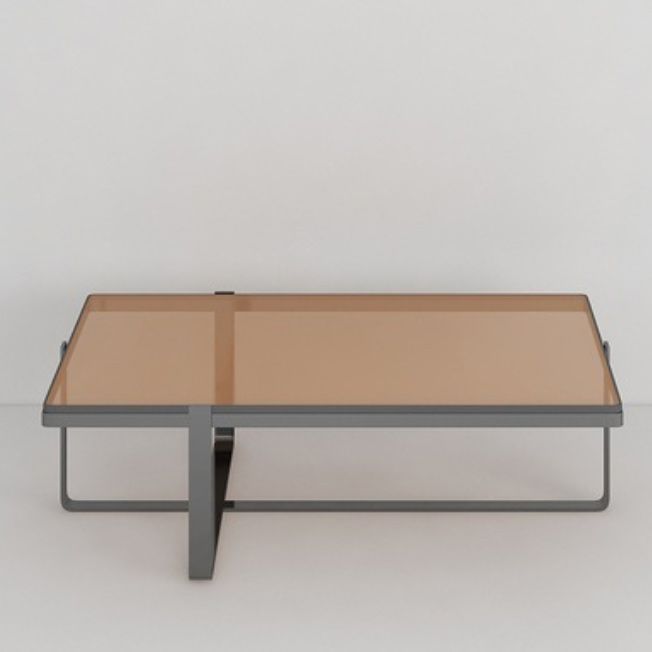 Contemporary Rectangle Glass Top Cocktail Table with Cross Base