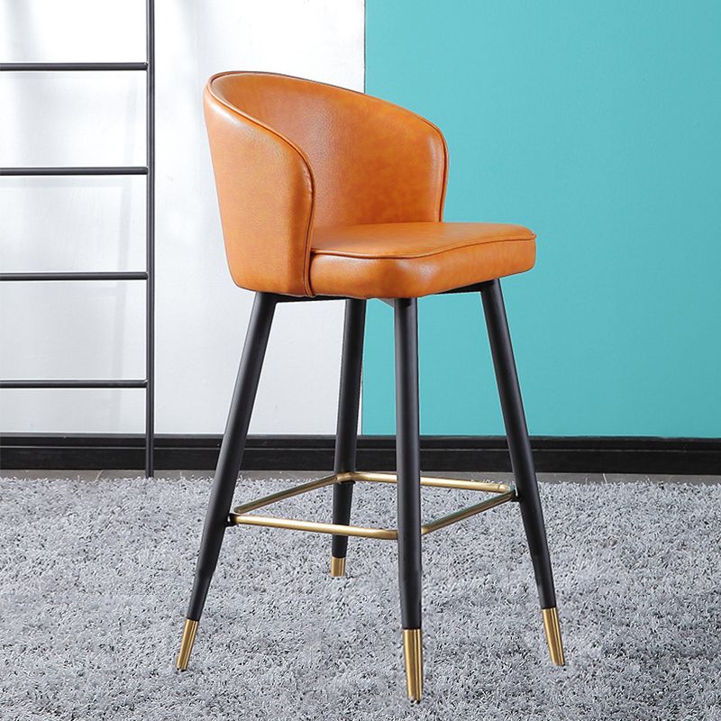 Leather Counter Stool Scandinavian Style Armed Low Back Stools for Home