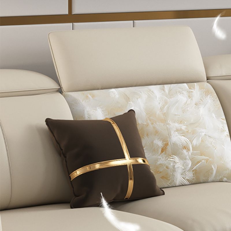 Glam Sectional Sofa White Pillowed Back Leather Cushions Sectional