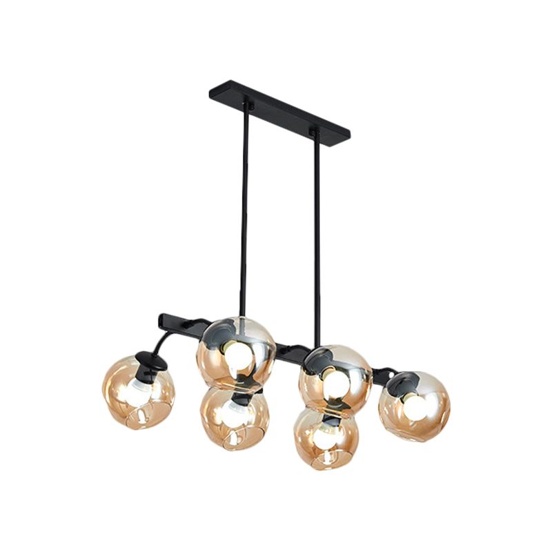 Black Finish Orb Shade Island Lighting 6/8 Lights Modern Glass Linear Pendant for Kitchen Dining Room