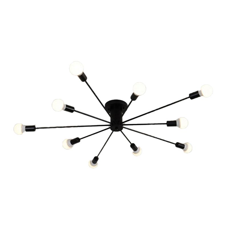 10 Lights Semi Flush Ceiling Light Mid-Century Metal Ceiling Light Fixture