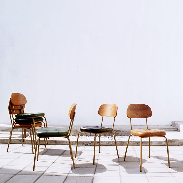 Industriële stijl PU lederen eetkamerstoelen Open rug Dineerarm zijstoelen voor thuis