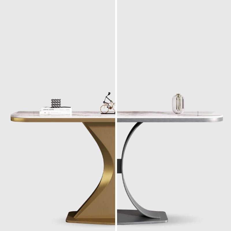 Modern Half Moon Console Table Stone Sofa Table in Gold/Grey