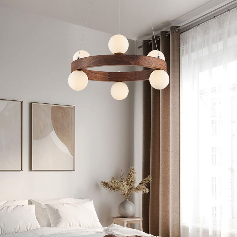 Round Chandelier Light Fixtures Modern Multi-Head Hanging Lamps with White Glass Shade