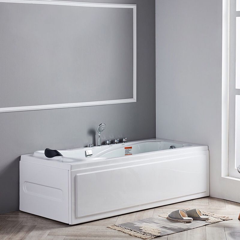 Modern Back to Wall Bathtub Rectangular White Acrylic Soaking Tub