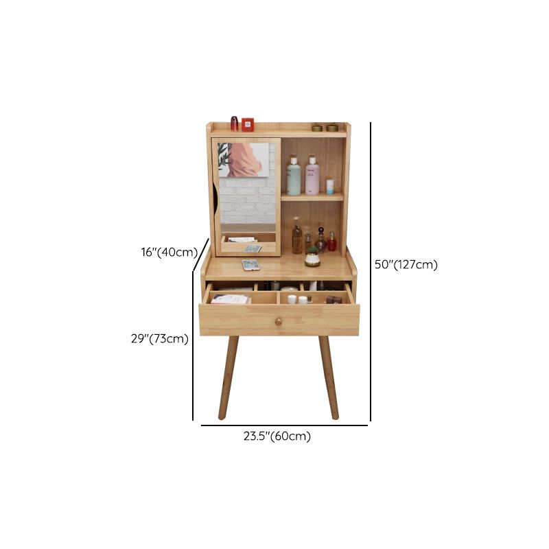 Scandinavian Dressing Table with Mirror and Drawer Solid Wood
