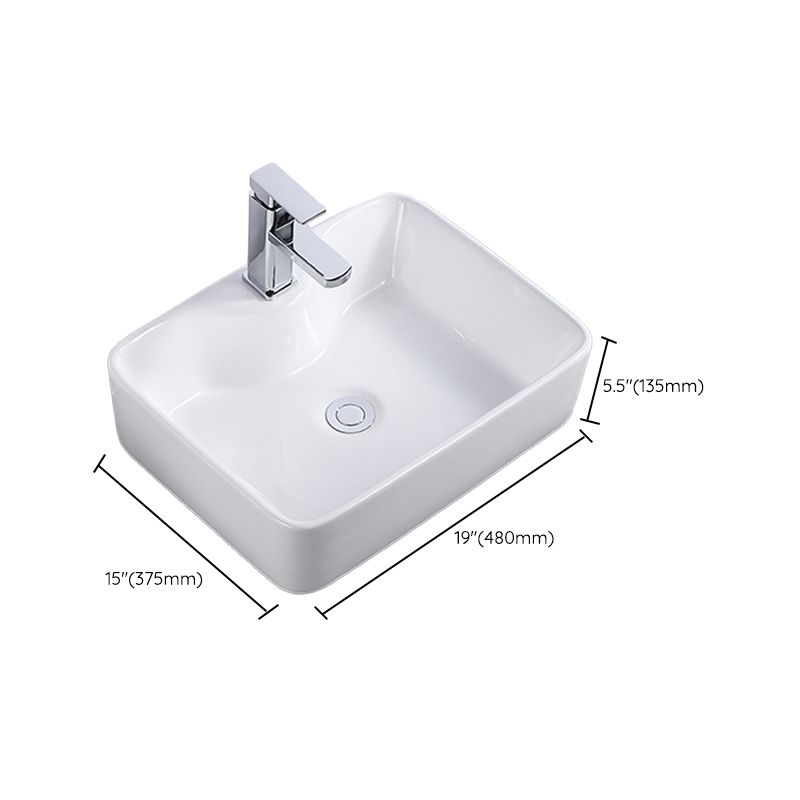 Modern Bathroom Sink Single Faucet Hole Porcelain Rectangular Vessel Bathroom Sink