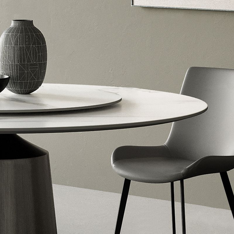 Round Stone Dining Table Modern White Furniture with Pedestal Base for Home