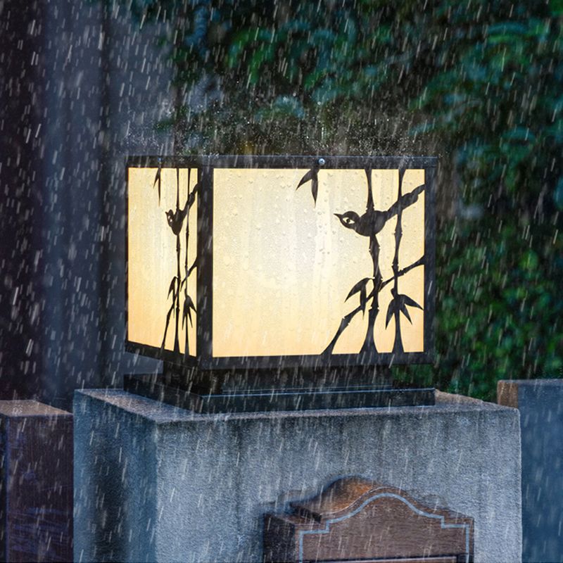 Square Shape Metal Waterproof Pillar Lamp Modern-Style 1 Light Outdoor Light in Black