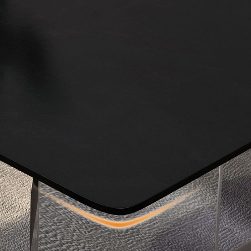 Modern Rectangle Dining Table Black Top Sintered Stone Table for Home
