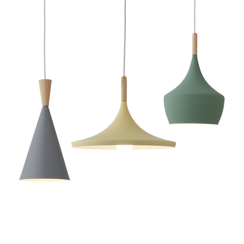 Geometric Metal Pendant Light Fixture Macaron Style 1-Light Hanging Light for Dining Room