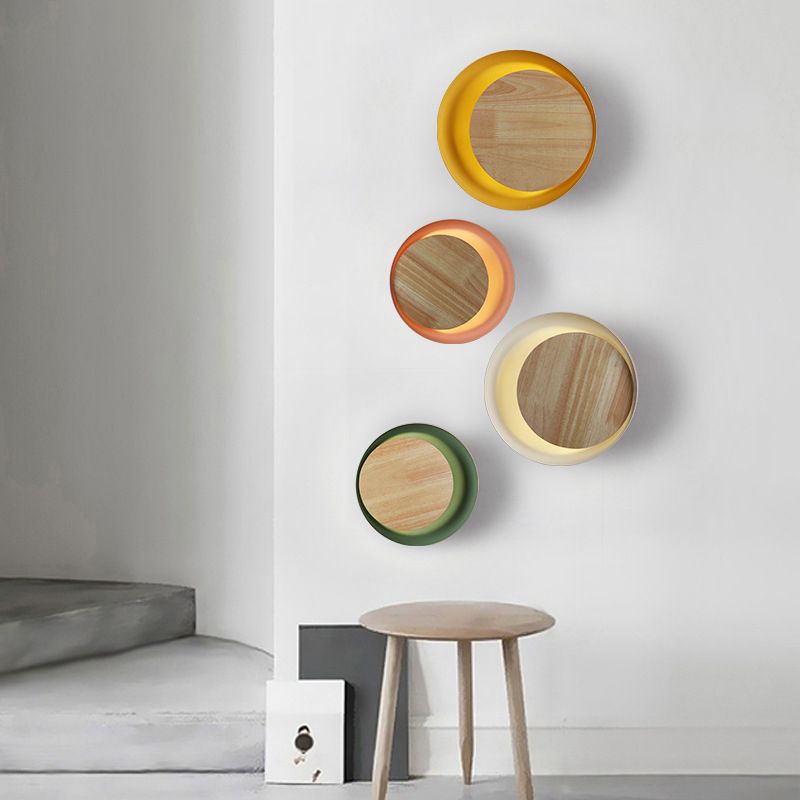 Éclairage d'applications à disque rond en bois de style minimaliste moderne 1 appliques lumineuses