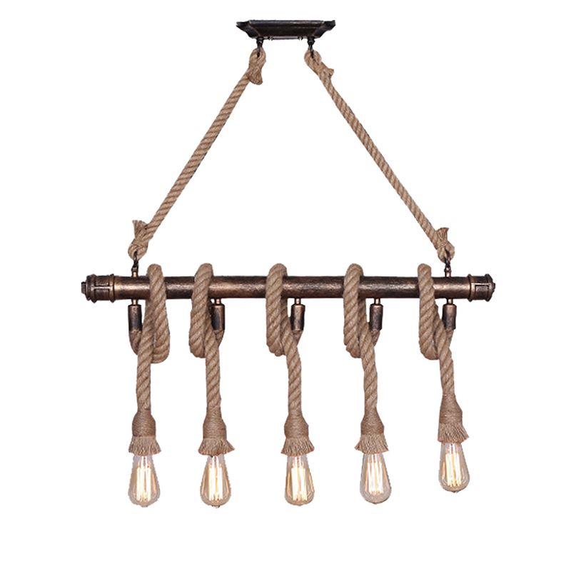 Linear Restaurant Island Lighting Fixture Industrial Metal Beige Chandelier Lighting Fixture