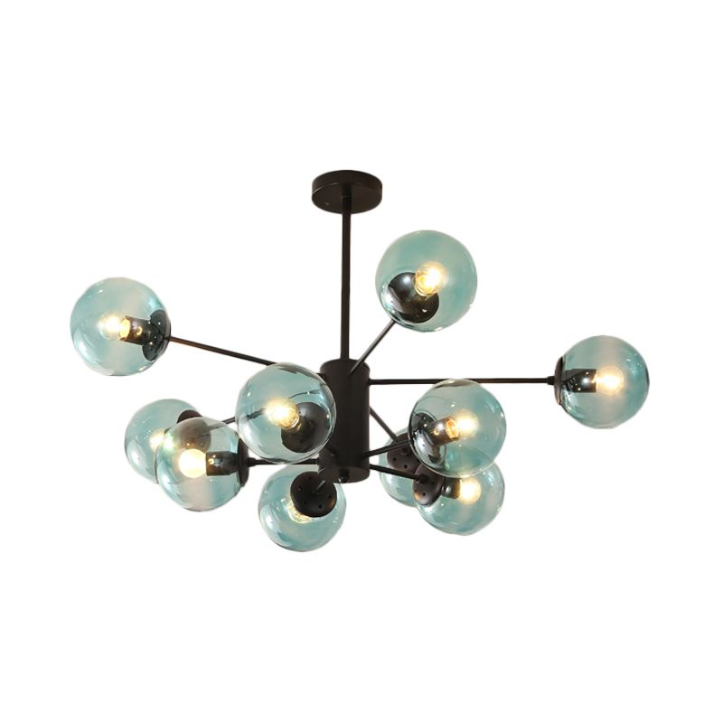 Amber/Blue/Clear Glass Spherical Chandelier Light Post Modern 6/8/10 Lights Black Pendant Lamp for Bedroom