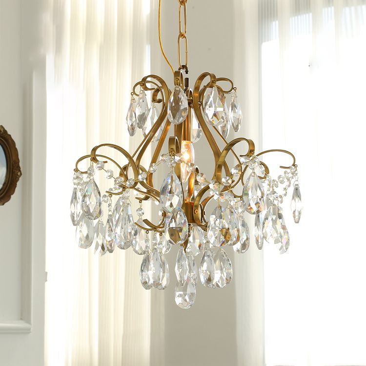 Brass Scrolls Chandelier Pendant Countryside Crystal Dining Room Hanging Light
