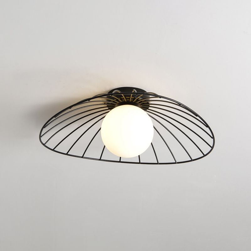 Metal Round Flush Ceiling Light Industrial Style 1 Light Flush Mount Fixture