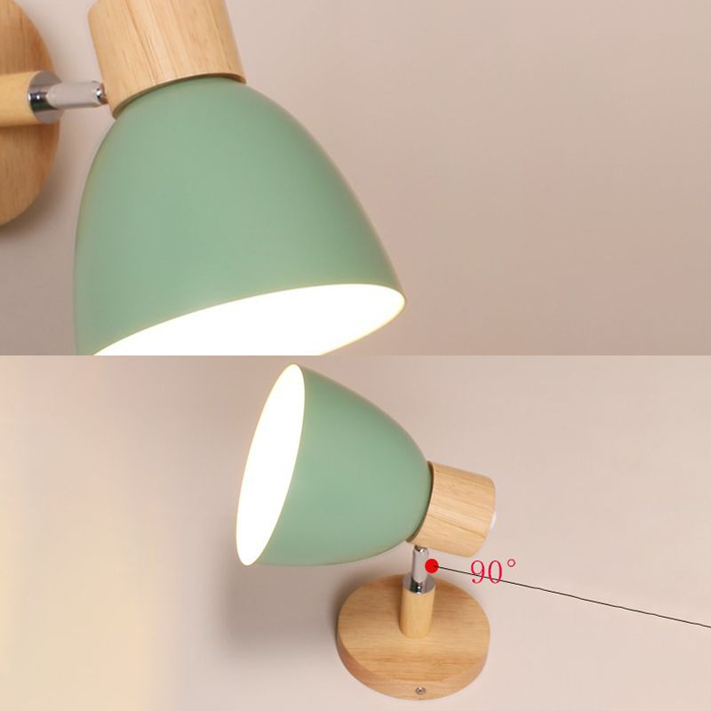 Nordic Style Mini Makaroon Wandlampe Metall Dome Schatten rotatierbar farbenfrohe Leuchten mit hölzernen runden Basis