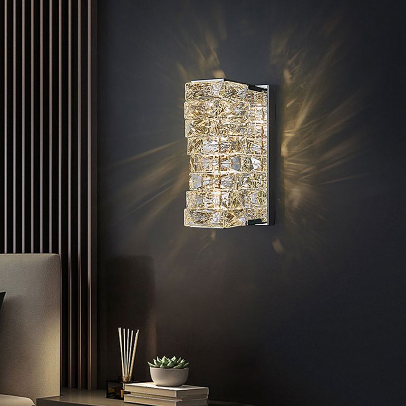 Light Luxury Wall Light Rectangle Shape Wall Lamp with Crystal Shade for Bedroom