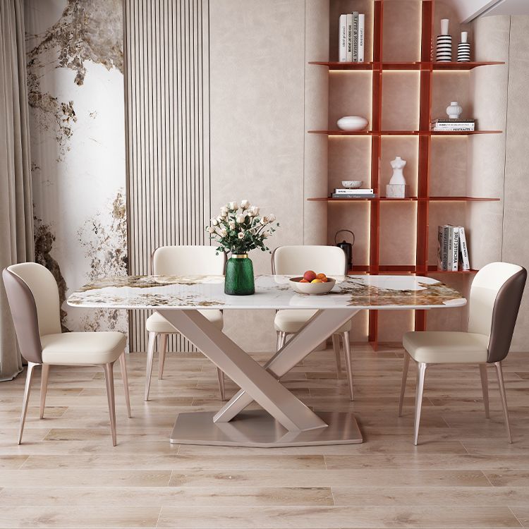 Rectangular Dining Table White Stone Table Top for Dining Room