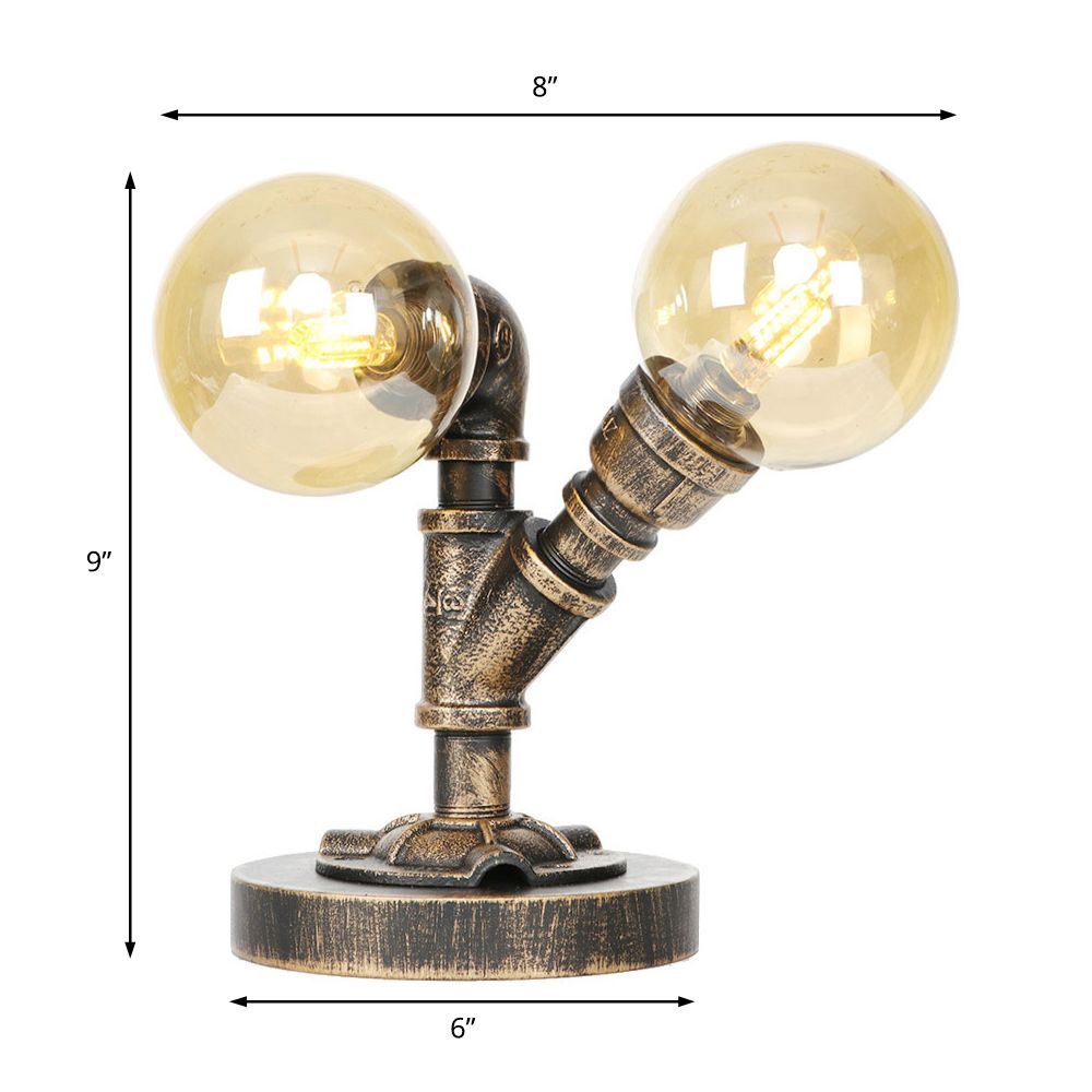 Tarea de sombra redonda de vidrio transparente/ámbar iluminación vintage estilo 2 luces lámpara de escritorio de cafetería en plata antigua/bronce