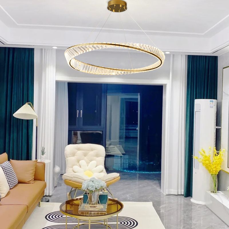 Modern Creative LED Pendant Light Crystal Circular Chandelier for Living Room