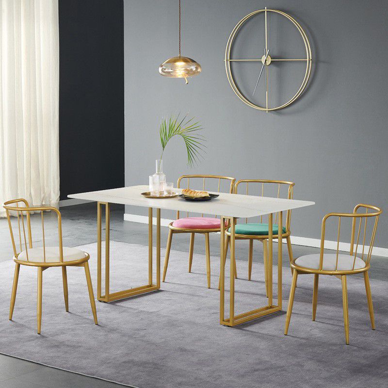 Glamourischer Sinterstein weißer Esszimmer Set mit Rechtecktisch formelle Esstischmöbel