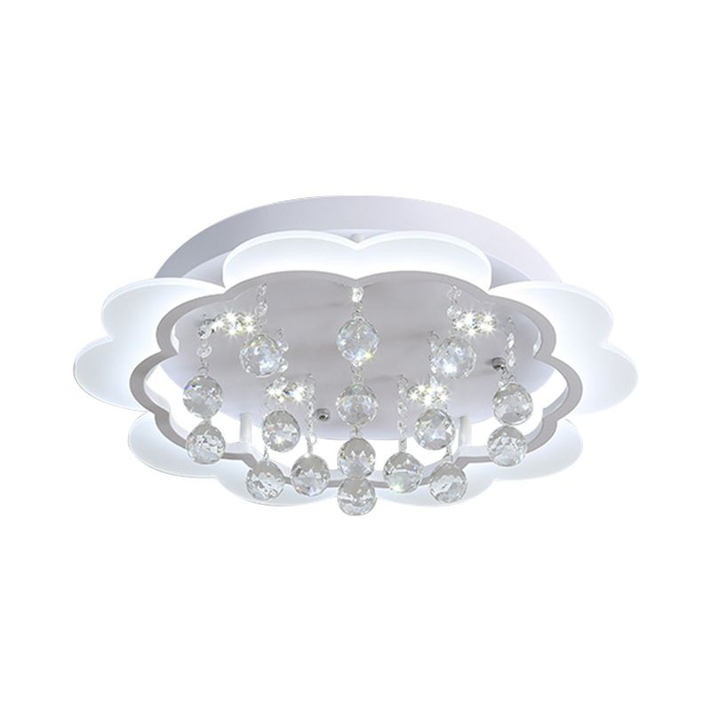 Simple Bloom Flush Ceiling Light LED Acrylic Flush Mount Lamp in White with Crystal Ball, 22"/25.5" W