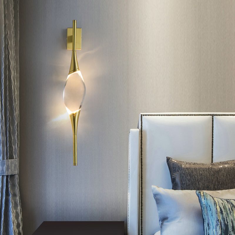 Modern Brass Wall Light Teardrop Shape Wall Sconce with Crystal for Living Room