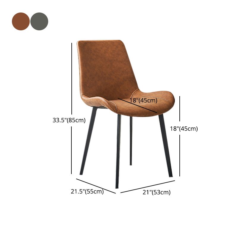 Leather Dining Chairs Industrial Design Solid Back Arm Side Chairs for Kitchen