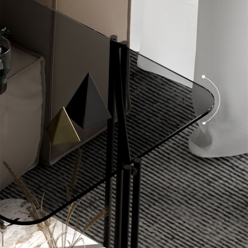 Glass Square 4 Legs Side Table 23.6" Tall End Table with Storage Shelf