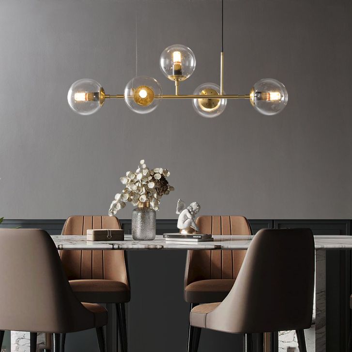 Round Dinning Room Island Pendant Light Glass Minimalist Style Hanging Island Light