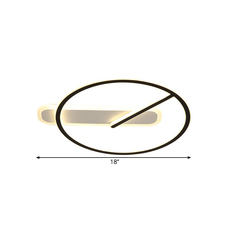 LED Parlor Semi Flush Mount Minimalistische zwarte plafondverlichting met ring en lineaire schaduw in warm/wit/3 kleurlicht
