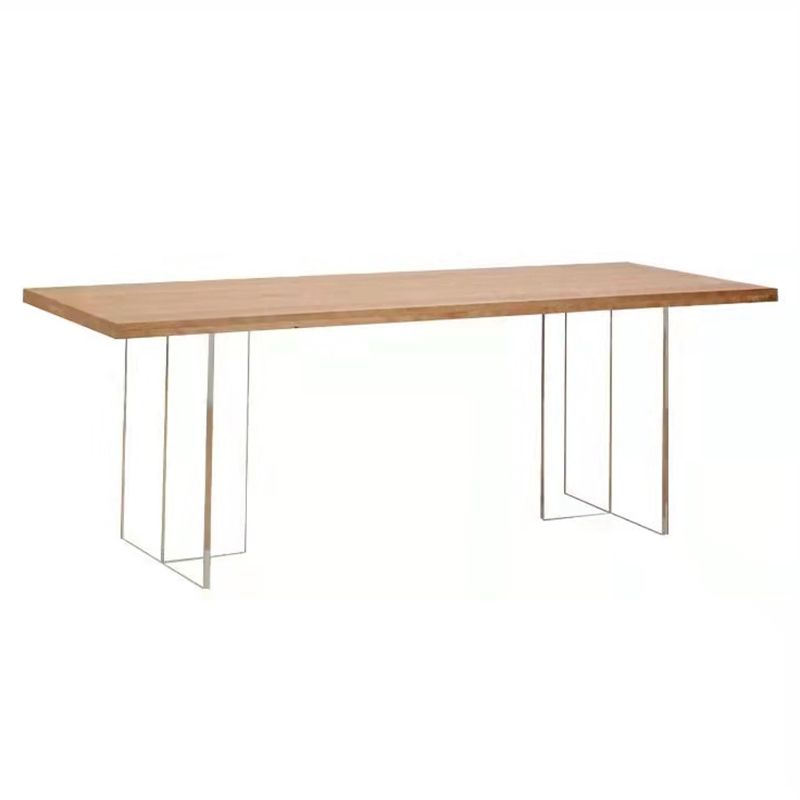 Mesa de restaurante moderna de mesa de madera de pino con base de pedestal doble acrílico