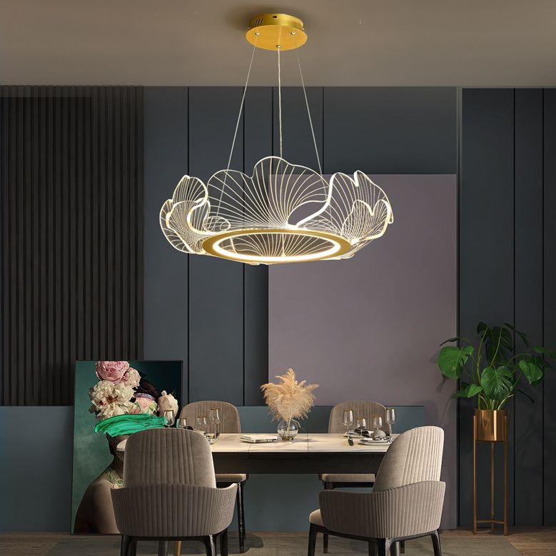 Acrylic Leaf LED Chandelier Light Simplicity Gold Finish Pendant Light for Dining Room