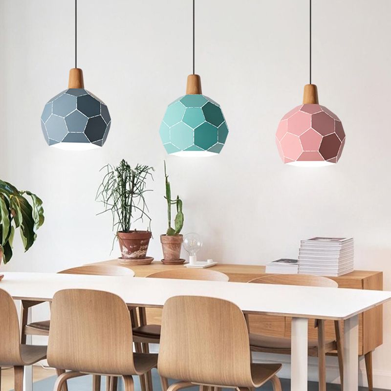 Metal Spherical Shade Hanging Lights Modern Macaron Style 1 Light Hanging Mount Fixture