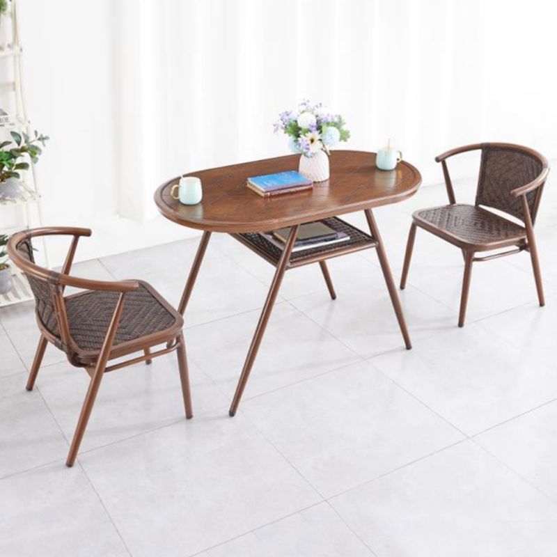 Modern Style Bistro Set Brown Metal Oval 1/2/3 Pieces Bistro Set
