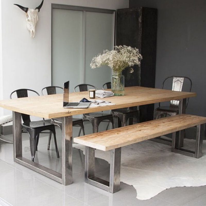 Rectangle Shape Luxury Dining Table Solid Wood Fixed Table for Kitchen