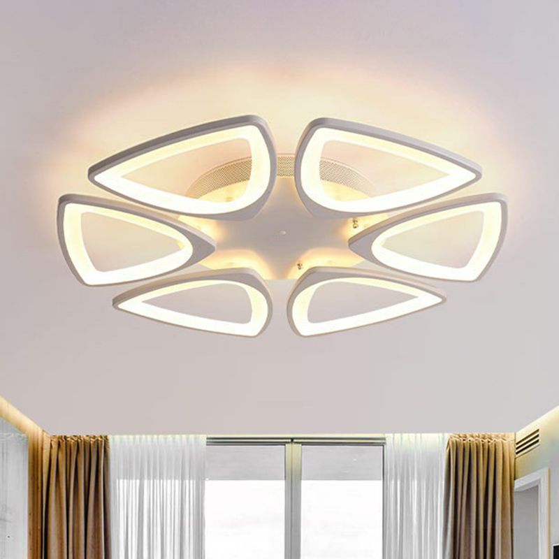 Modern Style Flower LED Semi Flush Lighting Acrylic Living Room Ceiling Mounted Light Fixture in White