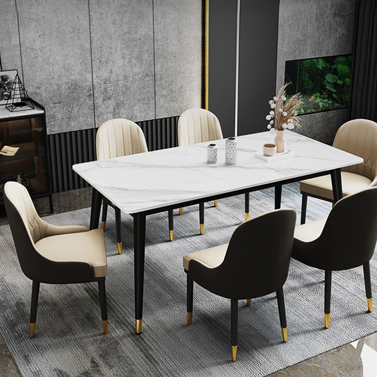 Rectangle Dining Table White and Gray Stone Modern Dining Table
