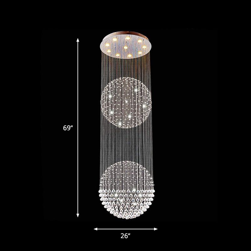 Silver 10 Lights Flush Mount Contemporary Faceted Crystal Spherical Ceiling Light Fixture