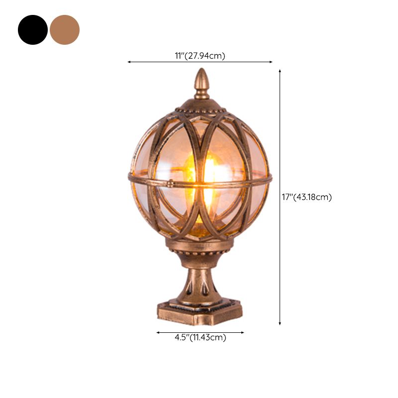1-Light Waterproof Outdoor Light Spherical Pillar Lamp with Glass Shade for Garden