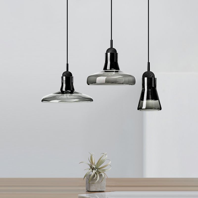 Hanging Cord Pendant Ceiling Light Modern Glass Dinning Room Hanging Light Fixture in Smoke Gray