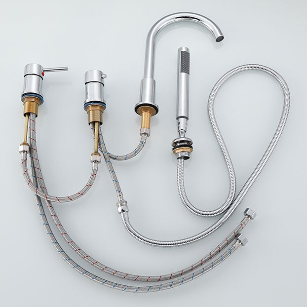 Contemporary Deck Mounted Metal Freestanding Tub Filler High Arc Freestanding Faucet
